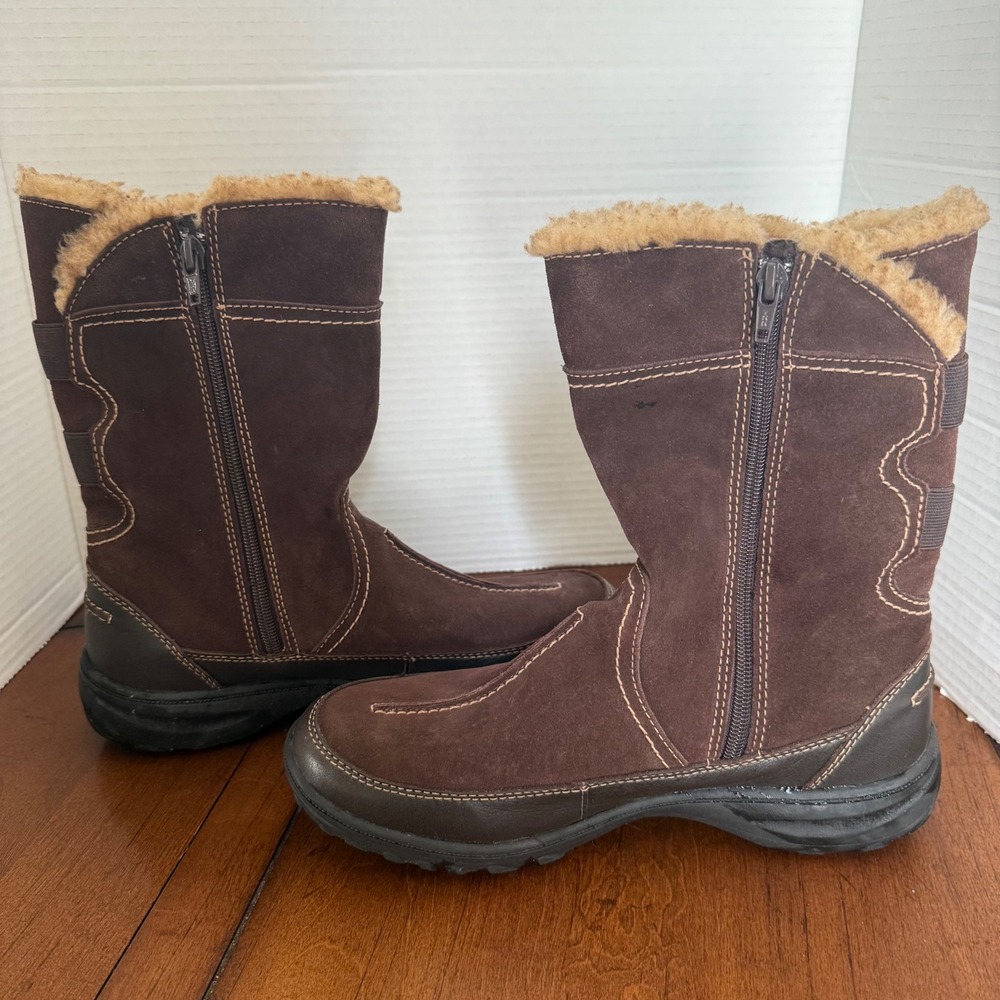 Clarks Womens Brown Suede Leather Faux Fur Lined Winter Boots 8W Wide - Picture 6 of 9